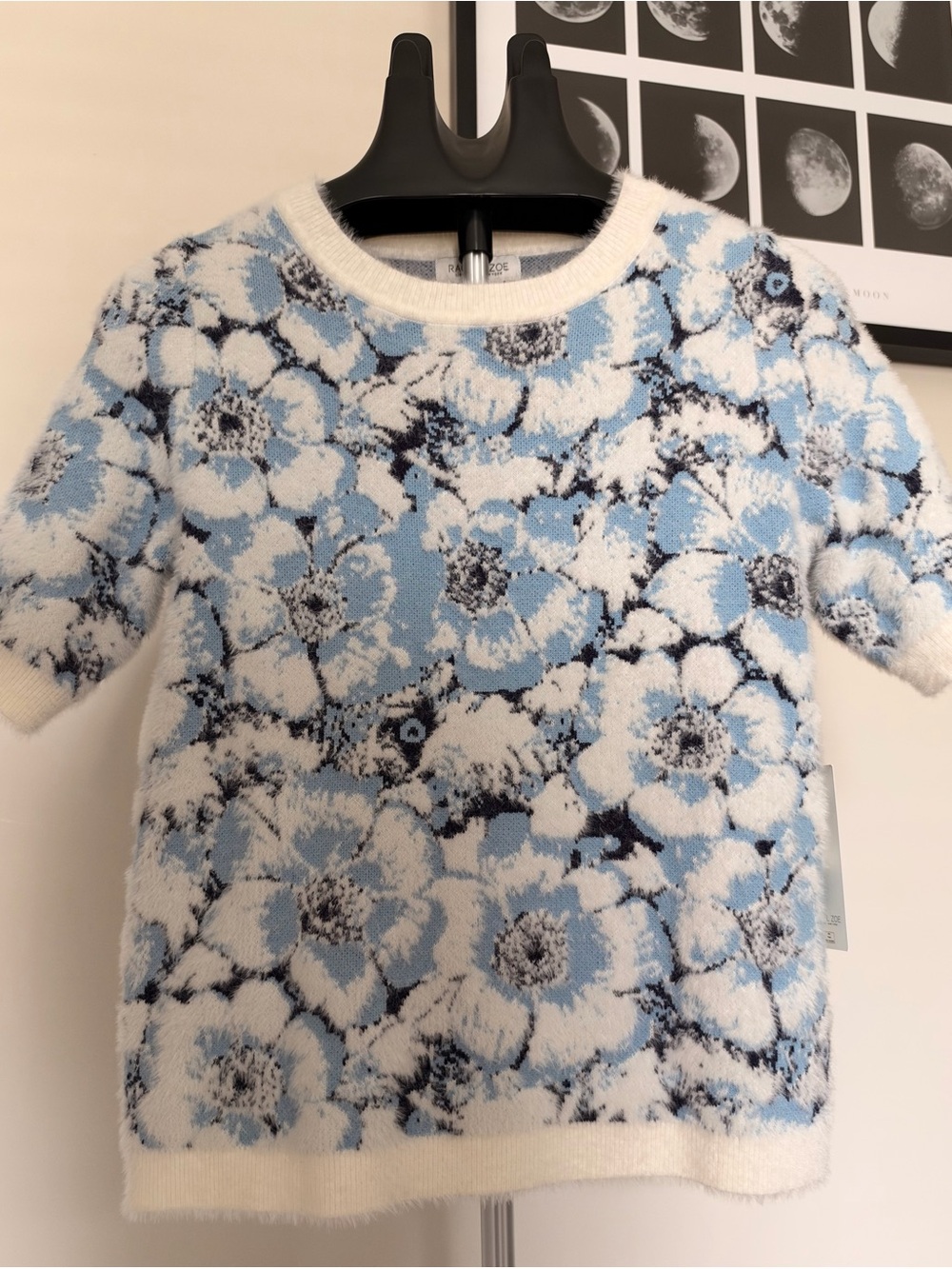 Rachel Zoe Women’s Light Blue & White Floral Knit Top M